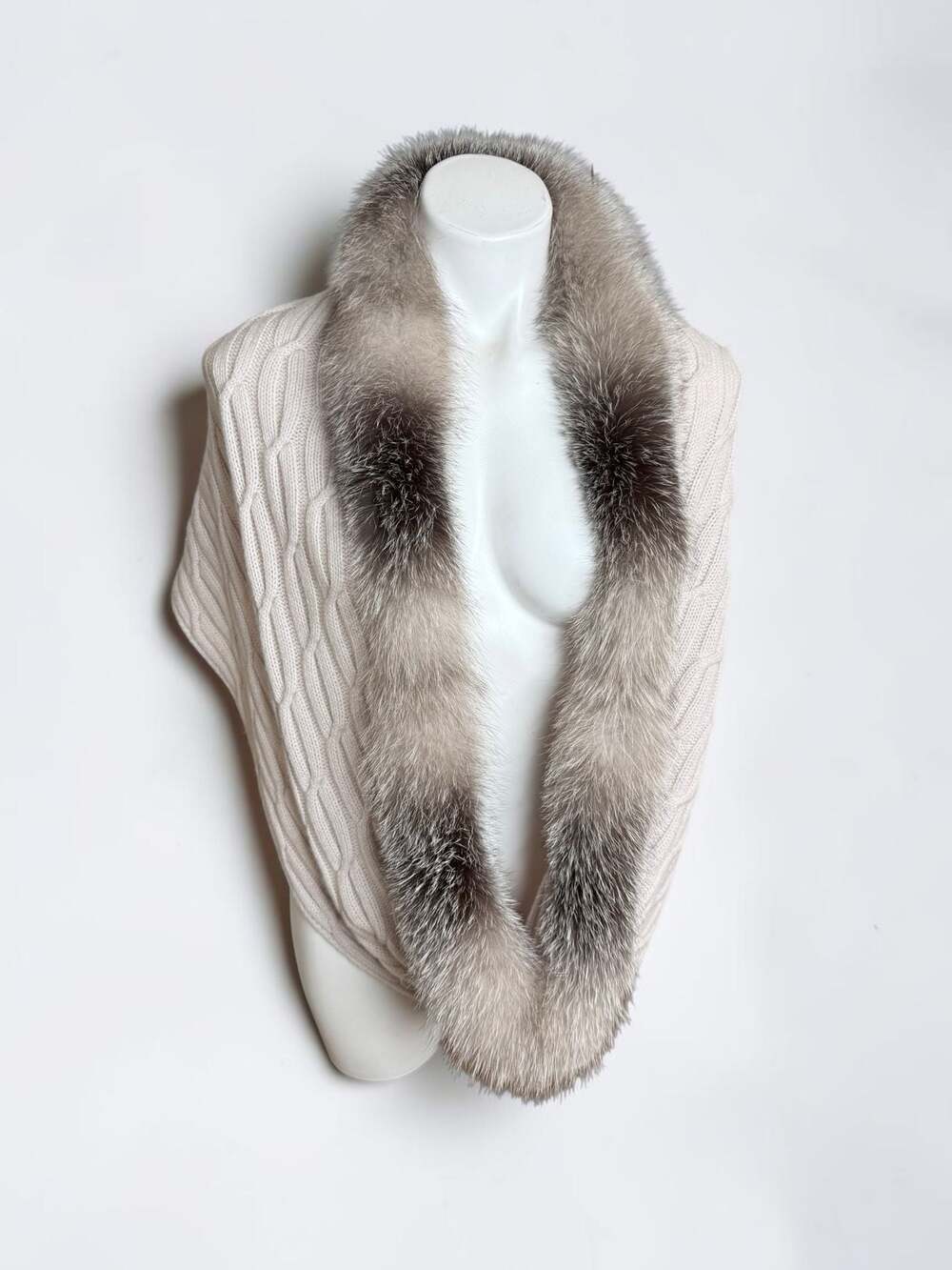 Bruno Manetti 100% Cashmere Wrap with Natural Frost Fox Fur Collar